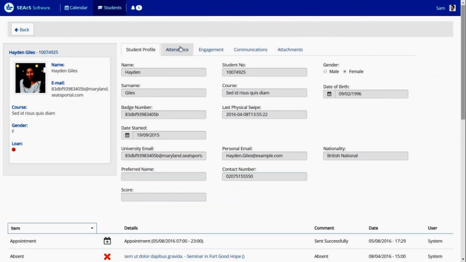 screenshot of Seats Software
